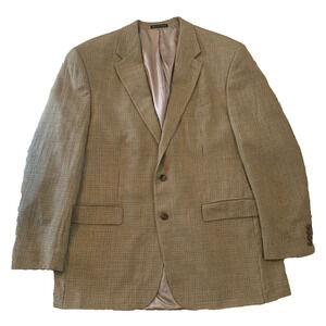 Lauren Ralph Lauren Blazer Mens 46L Silk/Wool Sport Coat Beige Plaid Suit Jacket